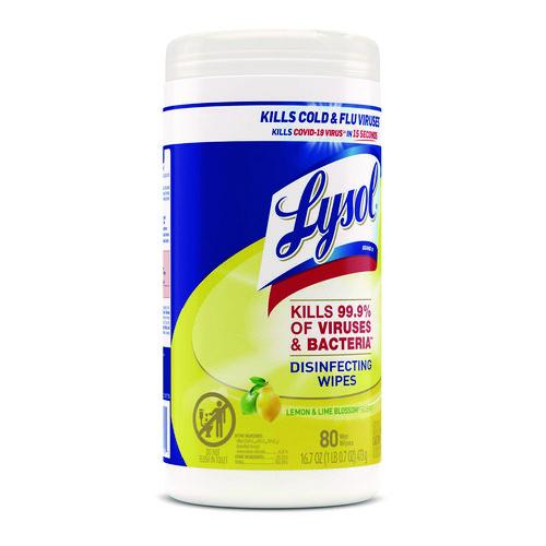 Disinfecting Wipes, 1-Ply, 7 x 7.25, Lemon and Lime Blossom, White, 80 Wipes/Canister, 6 Canisters/Carton