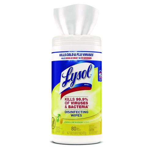 Disinfecting Wipes, 1-Ply, 7 x 7.25, Lemon and Lime Blossom, White, 80 Wipes/Canister, 6 Canisters/Carton