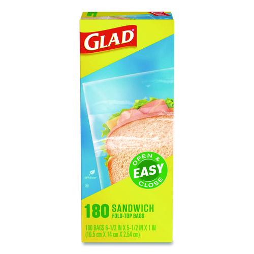 Fold Top Food Storage Plastic Sandwich Bags, 6.5 x 5.5, Clear, 180 Bags/Box, 12 Boxes/Carton