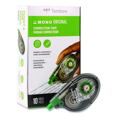 MONO Correction Tape, Gray/Clear Applicator, 0.17" x 394", White Tape, 10/Pack