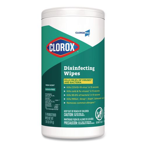 Disinfecting Wipes, 1-Ply, Fresh Scent, 7 x 8, White, 75/Canister, 6 Canisters