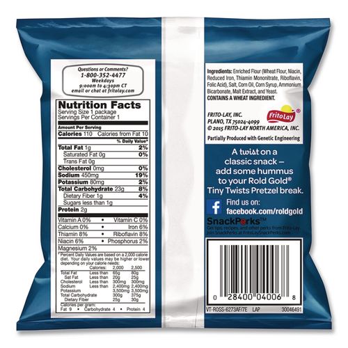Tiny Twists Pretzels, 1 oz Bag, 88/Carton