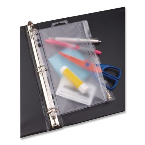 Pocket expands 1/2" and keeps loose supplies organized. Multi-hole punched for two-, three- and five-ring binders. Snag-proof zipper.