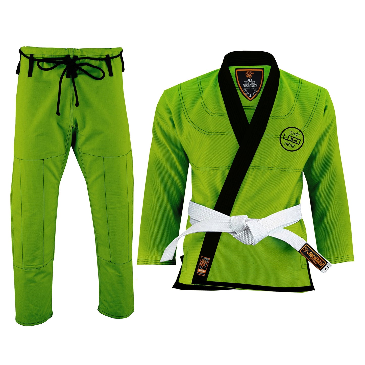 Jaguar Royal Series Lime Green- Custom Name & Logo Brazilian Jiu Jitsu BJJ Gi For Kids & Adults