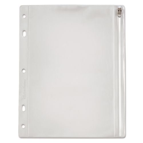 Pocket expands 1/2" and keeps loose supplies organized. Multi-hole punched for two-, three- and five-ring binders. Snag-proof zipper.