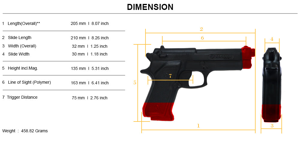 Jaguar PRO Gear - Flexible Hard Rubber Unbreakable Plastic Combat Training Replica DummyGun for Martial Arts & General Training