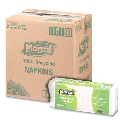 100% Recycled Luncheon Napkins, 11.4 x 12.5, White, 400/Pack, 6PK/CT