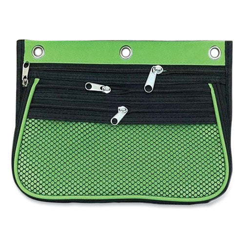 Three-Pocket Binder-Insertable Expandable Pencil Pouch, 3 Compartments, 3-Hole Punched, 10.25" x 7.5", Assorted, 3/Pack