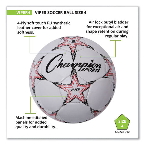 VIPER Soccer Ball, No. 4 Size, 8" to 8.25" Diameter, White