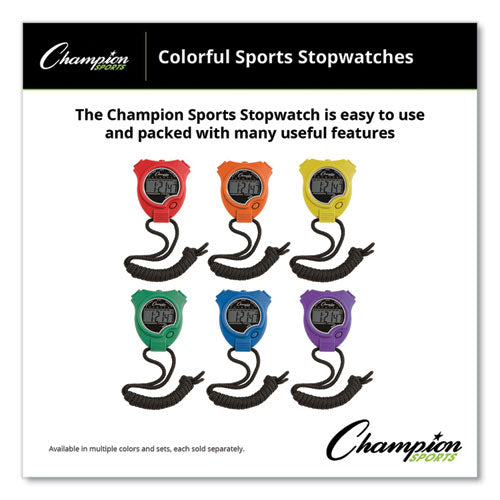 Water-Resistant Stopwatches, Accurate to 1/100 Second, Assorted Colors, 6/Box