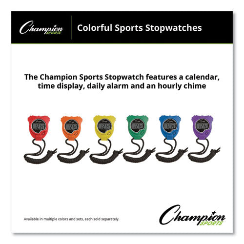 Water-Resistant Stopwatches, Accurate to 1/100 Second, Assorted Colors, 6/Box