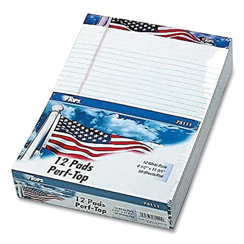 American Pride Writing Pad, Wide/Legal Rule, Red/White/Blue Headband, 50 White 8.5 x 11.75 Sheets, 12 Pads/Pack