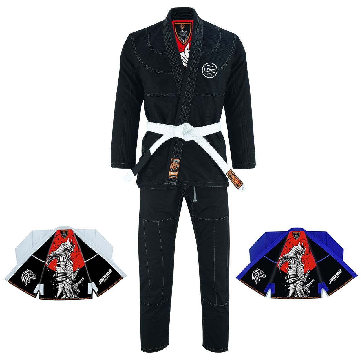 Premium Vector  Set of bjj kimonos in different colors with black