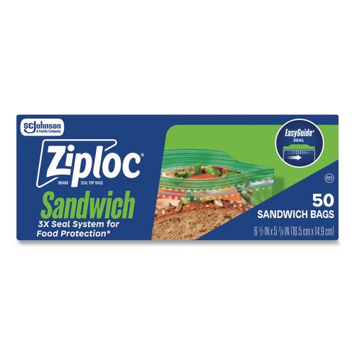 Resealable Sandwich Bags, 6.5" x 5.88", Clear, 50 Bags/Box, 12 Boxes/Carton