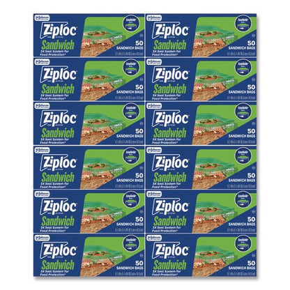 Resealable Sandwich Bags, 6.5" x 5.88", Clear, 50 Bags/Box, 12 Boxes/Carton