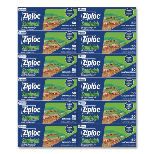 Resealable Sandwich Bags, 6.5" x 5.88", Clear, 50 Bags/Box, 12 Boxes/Carton