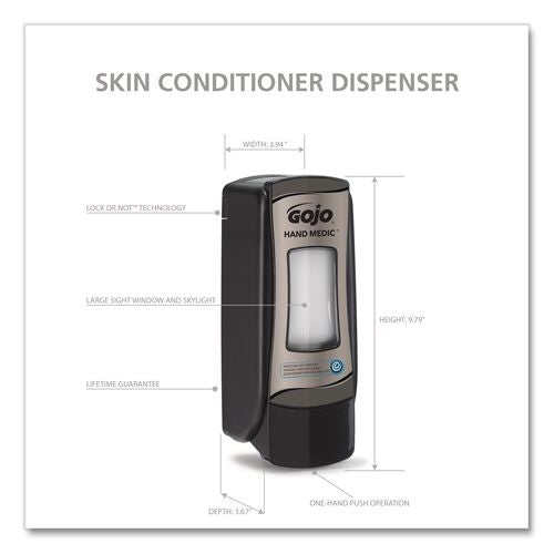 HAND MEDIC ADX-7 Dispenser, 685 mL Refills, 3.94 x 3.67 x 9.79, Black, 6/Carton