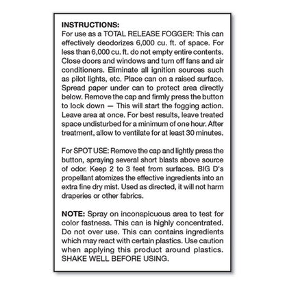 Odor Control Fogger, Original Scent, 5 oz Aerosol Spray, 12/Carton