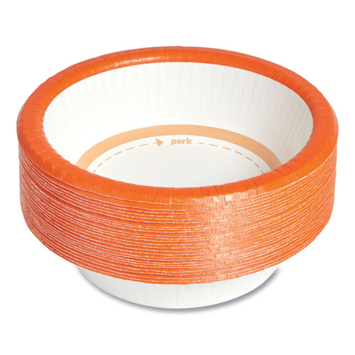 Heavy-Weight Paper Bowls, 12 oz, White/Orange, 125/Pack, 4 Packs/Carton