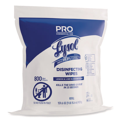 Professional Disinfecting Wipe Bucket Refill, 1-Ply, 6 x 8, Lemon and Lime Blossom, White, 800 Wipes/Bag, 2 Refill Bags/CT