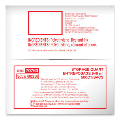 Double Zipper Storage Bags, Quart, 7" x 7.75", Clear, 500/Box