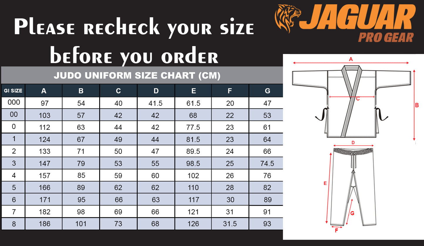 Jaguar Pro Gear Premium Judo Gi – 450 GSM Cotton Grain Weave Uniform for Men, Women & Kids