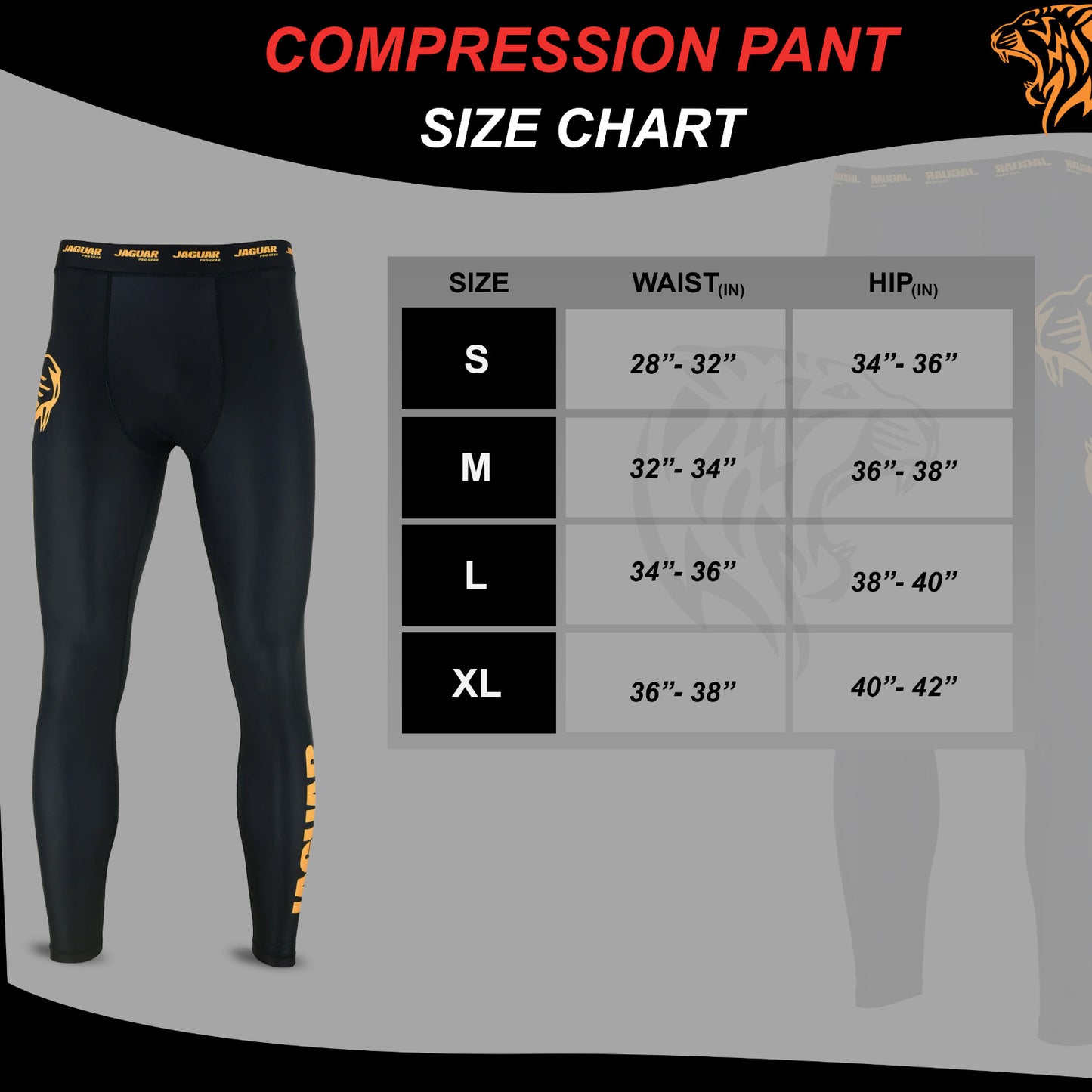 Jaguar Pro Gear - Elite Compression Pant Inner Layer For BJJ MMA Mixed Martial Arts