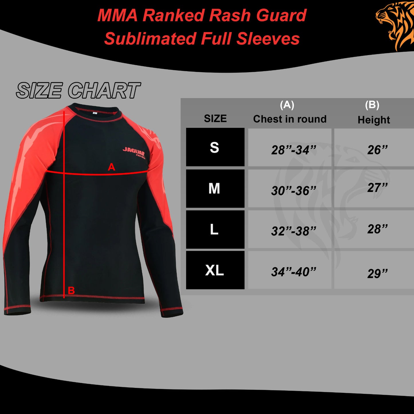 Jaguar Pro Gear - Elite MMA Ranked Rash Guard Sublimated Full Sleeves Inner Layer For Mixed Martial Arts