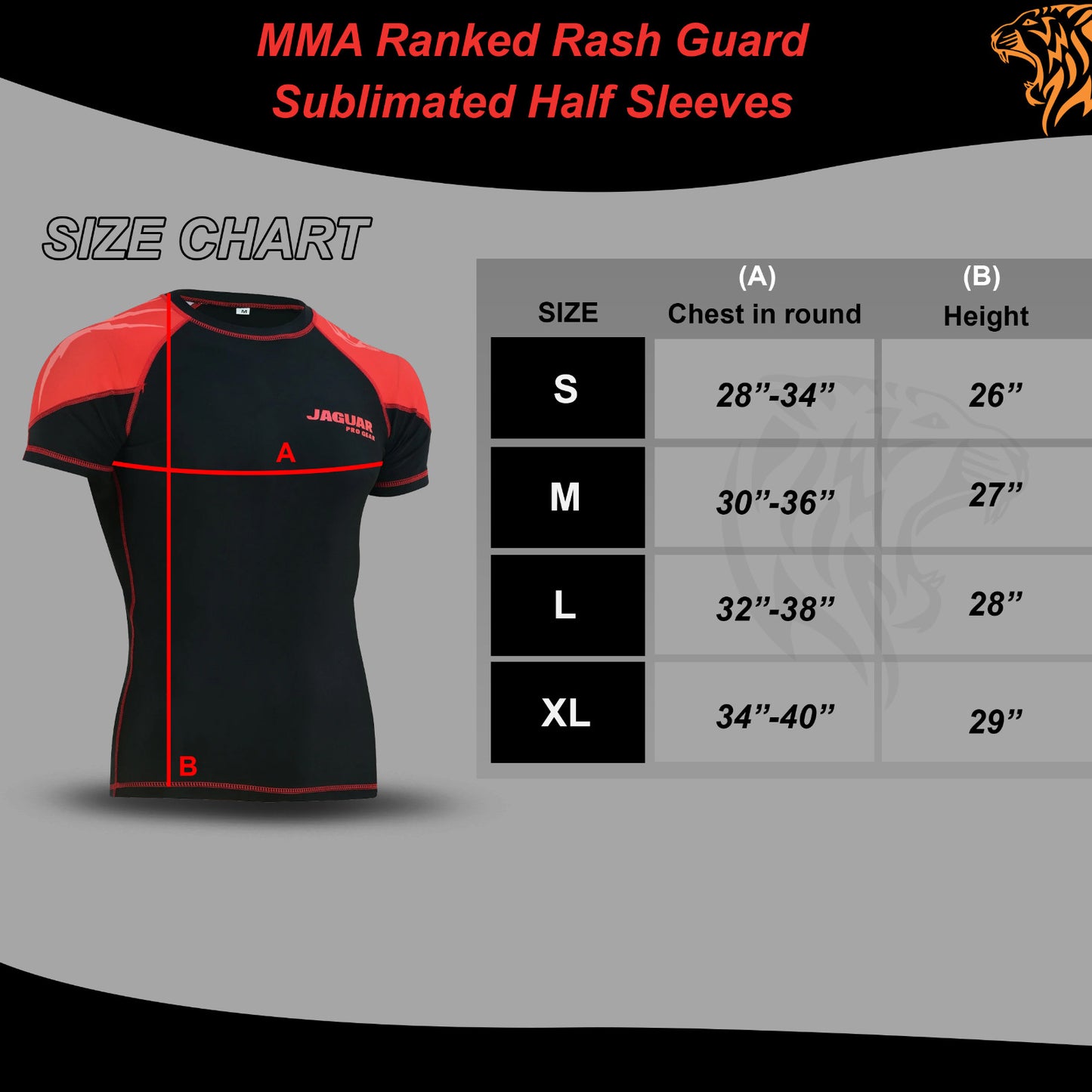 Jaguar Pro Gear - Elite MMA Ranked Rash Guard Sublimated Half Sleeves Inner Layer For Mixed Martial Arts