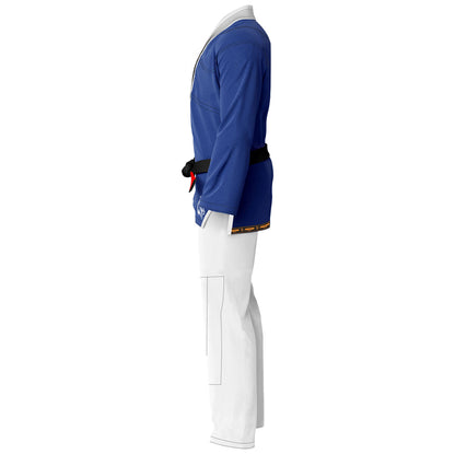 Blue shirt white trouser