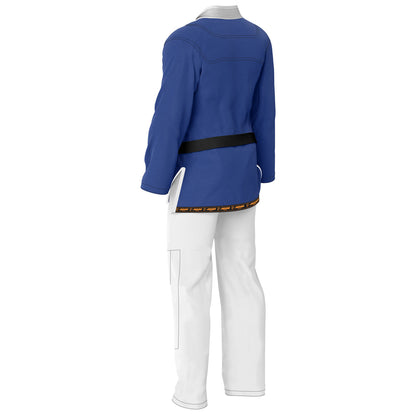 Blue shirt white trouser