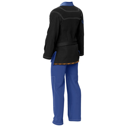 Black shirt blue trouser