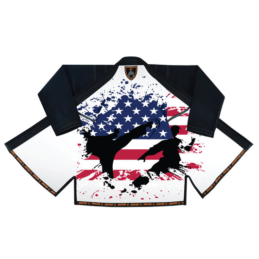 Jaguar Pro Gear - Patriotic US Flag Inner Sublimated - Pro Brazilian Jiu Jitsu BJJ Kimono Gi Uniform Unisex Pure Cotton