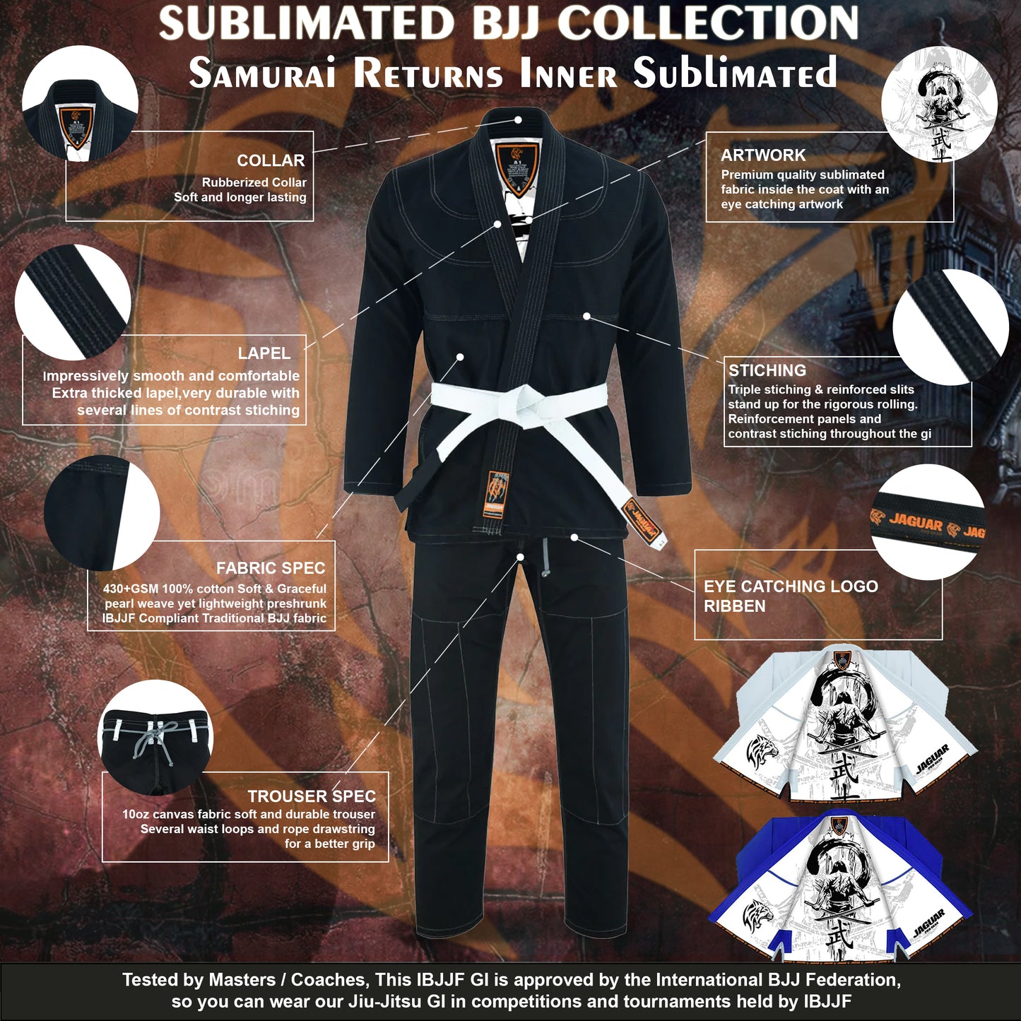 Jaguar Pro Gear – Samurai Returns Inner Sublimated - Pro Brazilian Jiu Jitsu BJJ Kimono Gi Uniform Unisex
